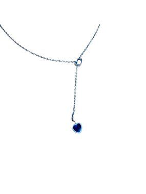Dual Heart Pendant Necklace Blue Silver Stainless Steel Y Necklace Charm